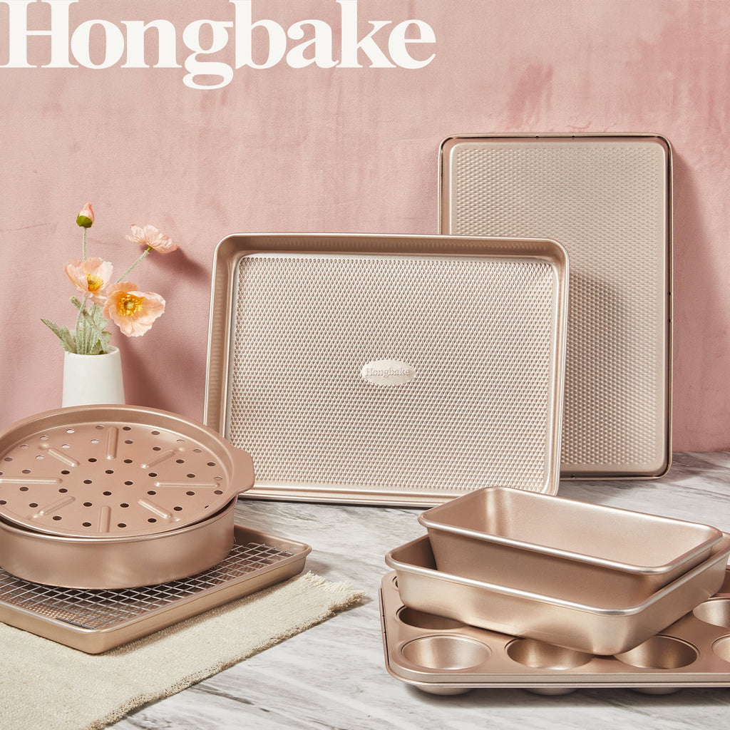 HONGBAKE 29-Pcs Nonstick Carbon Steel Bakeware Set, Baking Pan Set with Baking Sheets, Cake Pans, Loaf Pan & Muffin Pan, Grey