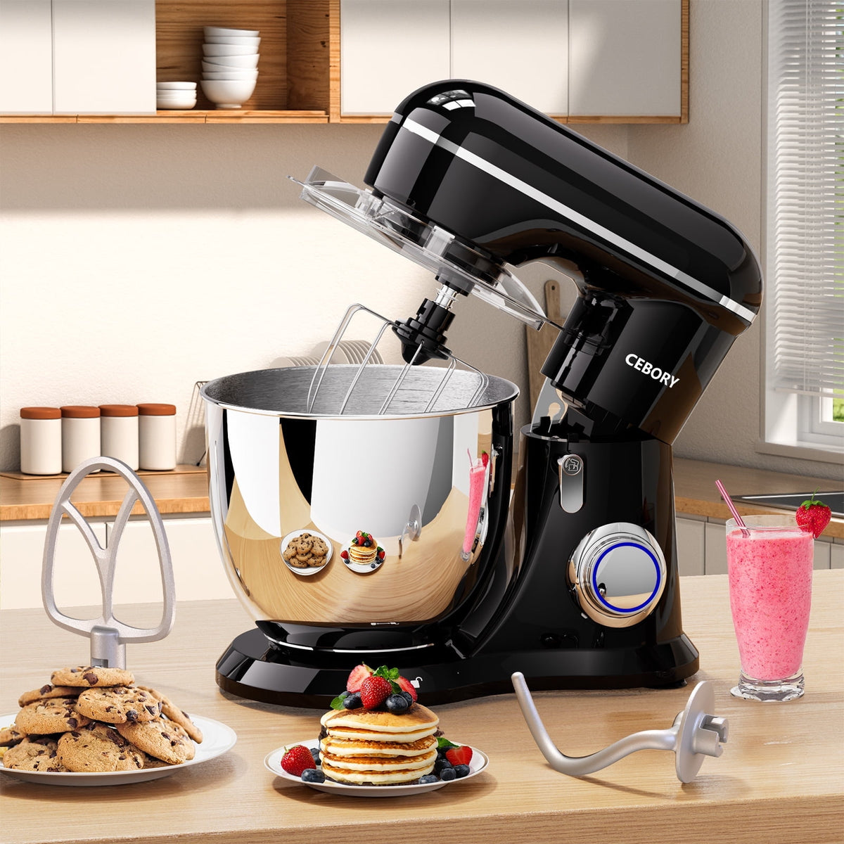 CEBORY 3-IN-1 Stand Mixer, 6.5 QT Tilt-Head 10-Speed Food Mixer, Kitchen Electric Mixer with Dough Hook, Beater, Whisk, Bowl for Most Home Cooks