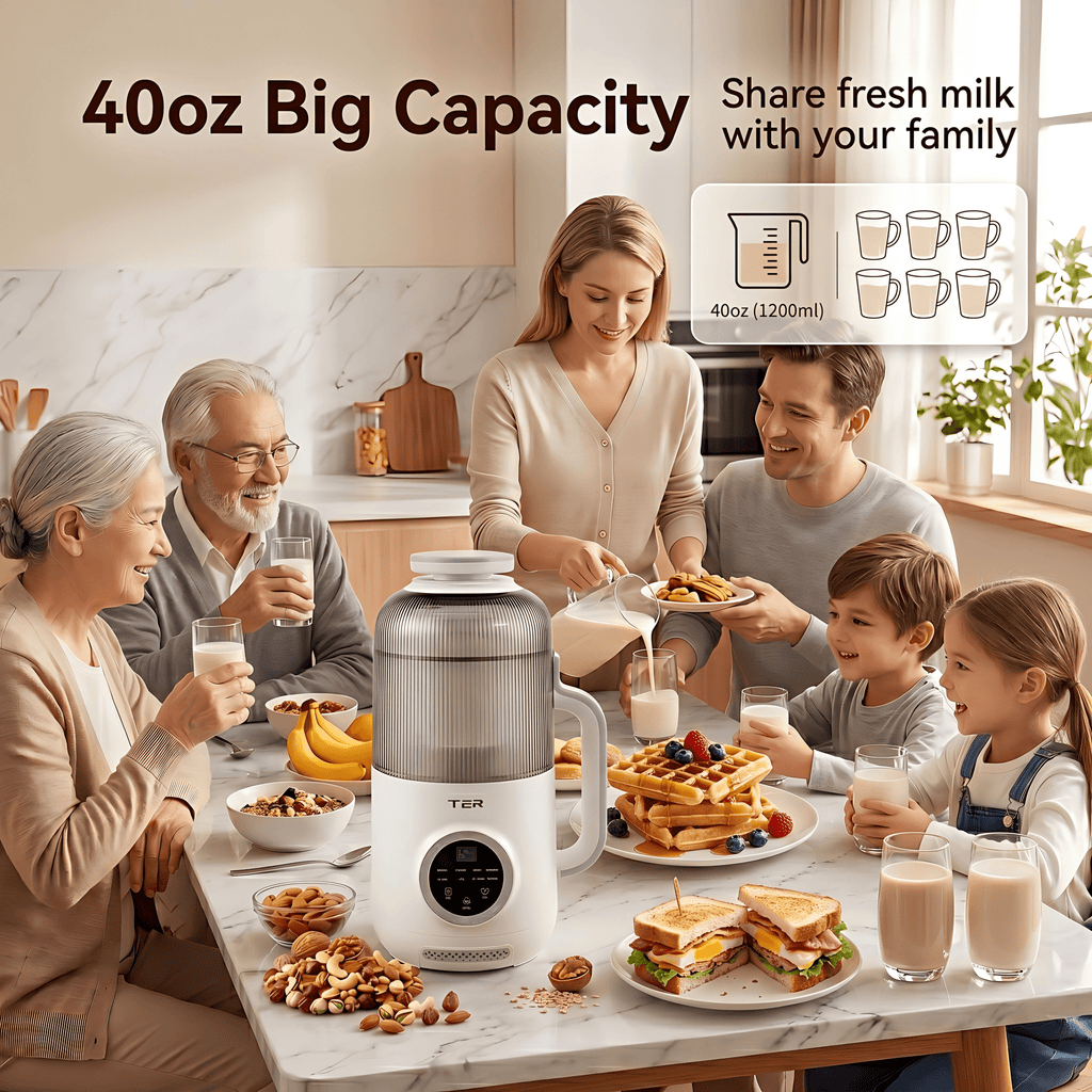40 oz Nut Milk Maker Machine, 10-in-1 Automatic Soy Milk Maker for Almond, Oat & Soy Milk, Plant-Based Milk Maker with Delay Start, Keep Warm, Self Cleaning & Boil Water