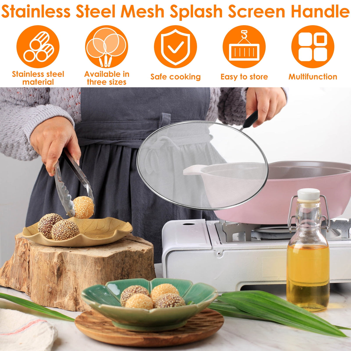 Ihvewuo 3 Pack Stainless Steel Mesh Splatter Screen for Cooking Frying Pan Splash-Proof Oil Splatter Guard 9.8 in+11.4 in+13 in