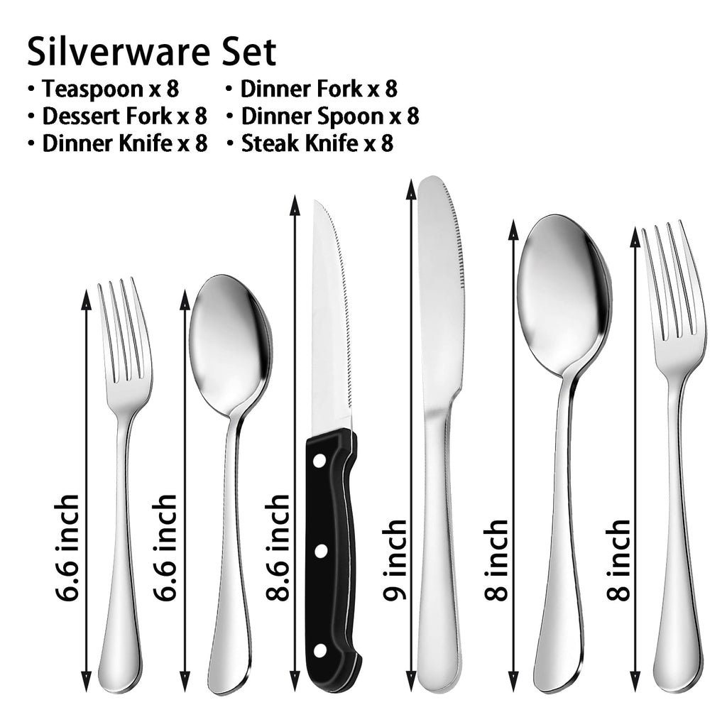 48-Pieces Silverware Set for 8, Stainless Steel Flatware Cutlery Utensil Set forks and Spoons, Kitchen Tableware Set
