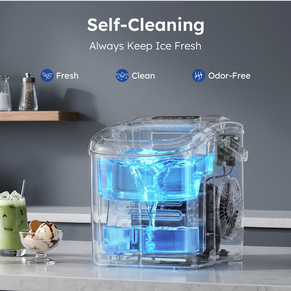 Simzlife Countertop Ice Maker, 26 Lbs/24H, 9 Bullet-Shaped Ice Cubes in 6 Minutes, Auto-Cleaning Ice Machine, Black