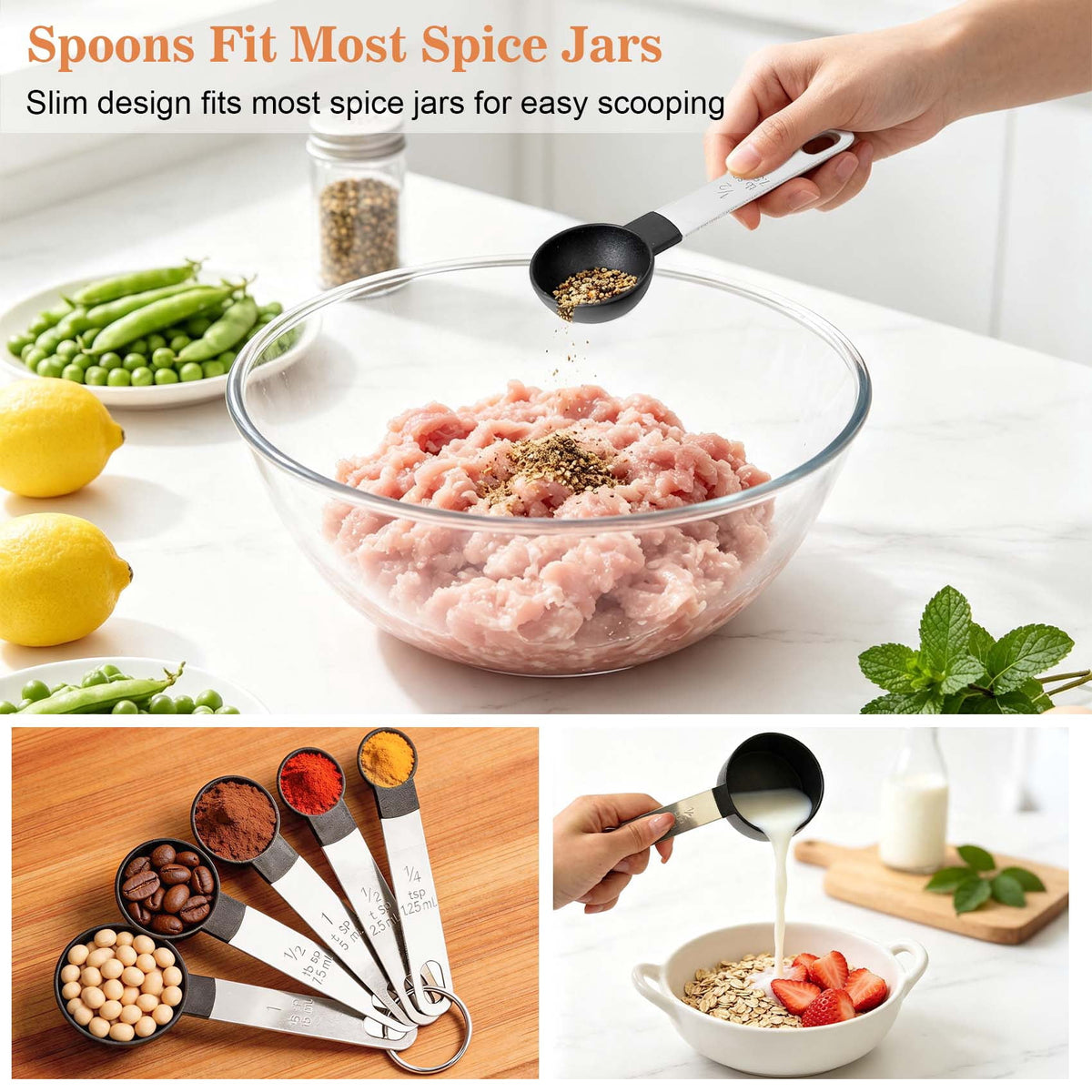 10 Piece Measuring Cups and Spoons Set, Measuring Tools with Stainless Steel Handles, Kitchen Gadgets for Baking & Cooking, Fits for Measuring Dry and Liquid