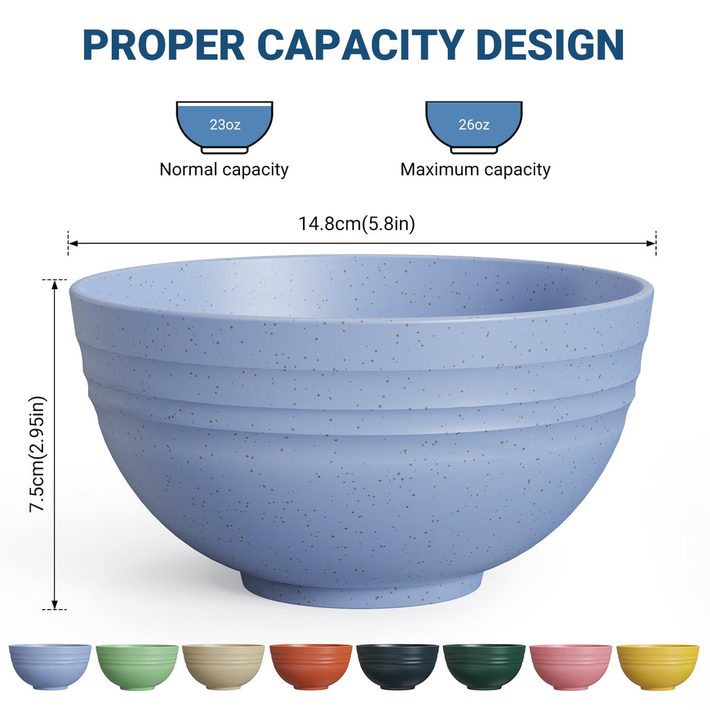 TINANA Wheat Straw Bowls: 26 OZ Bowls Set of 8, Microwave Dishwasher Safe, Lightweight Serving Bowls for Soup, Salad, Oatmeal - Multi Color