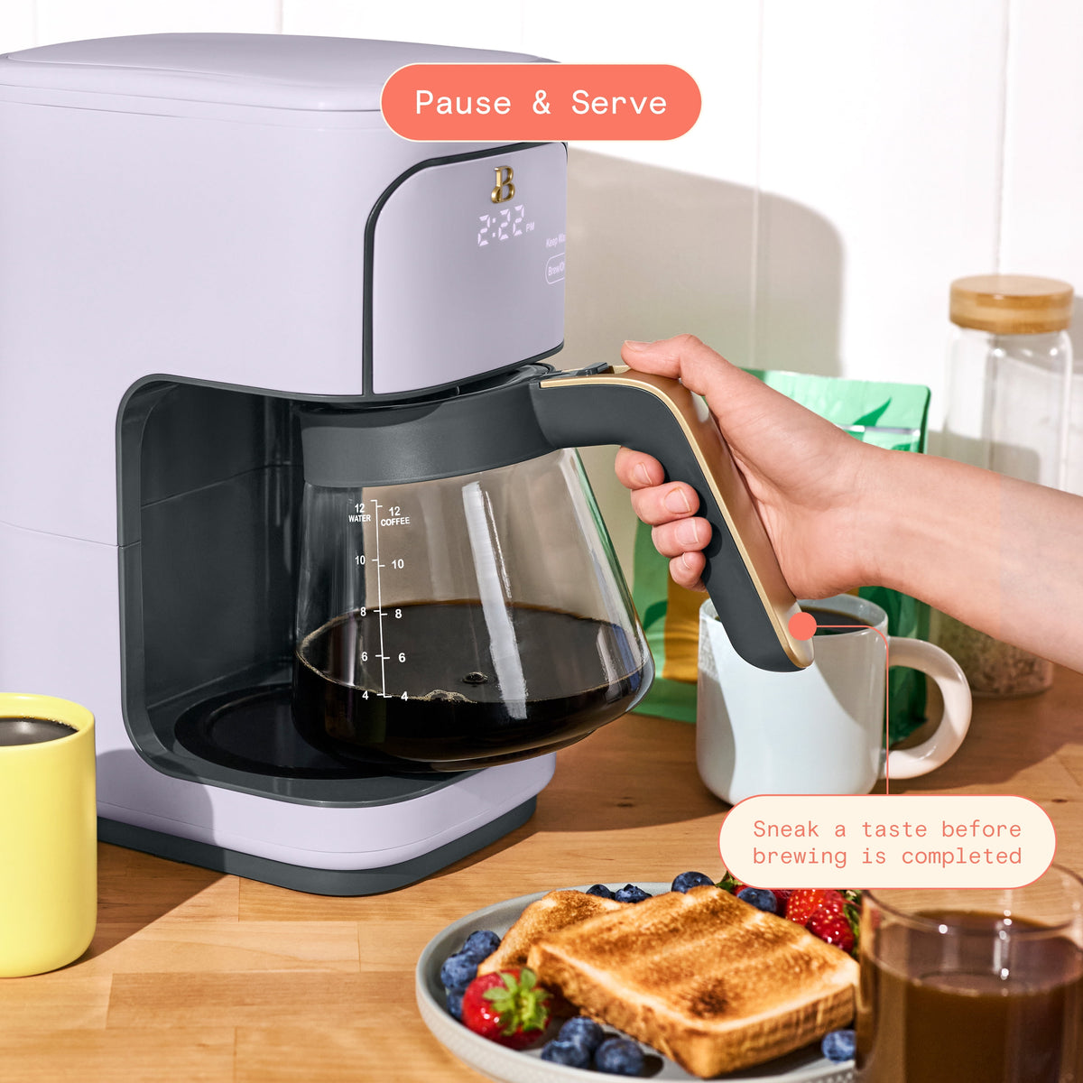 Beautiful by Drew Barrymore 12-Cup Programmable Coffee Maker, White Icing