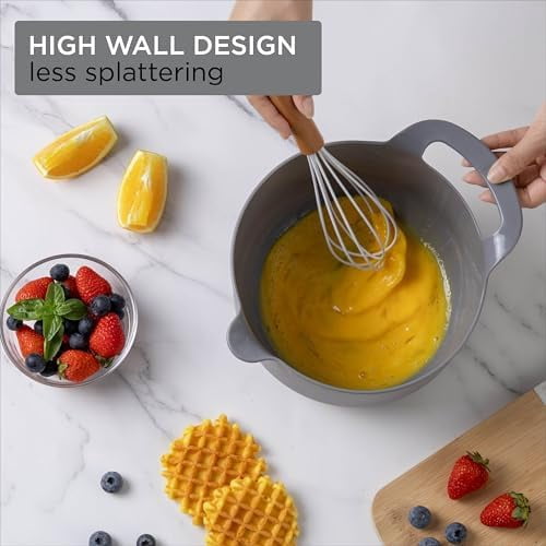 COOK WITH COLOR Mixing Bowls Set, 4-Piece Non-Slip Mixing Bowls with Pour Spouts & Handles, Black Speckled