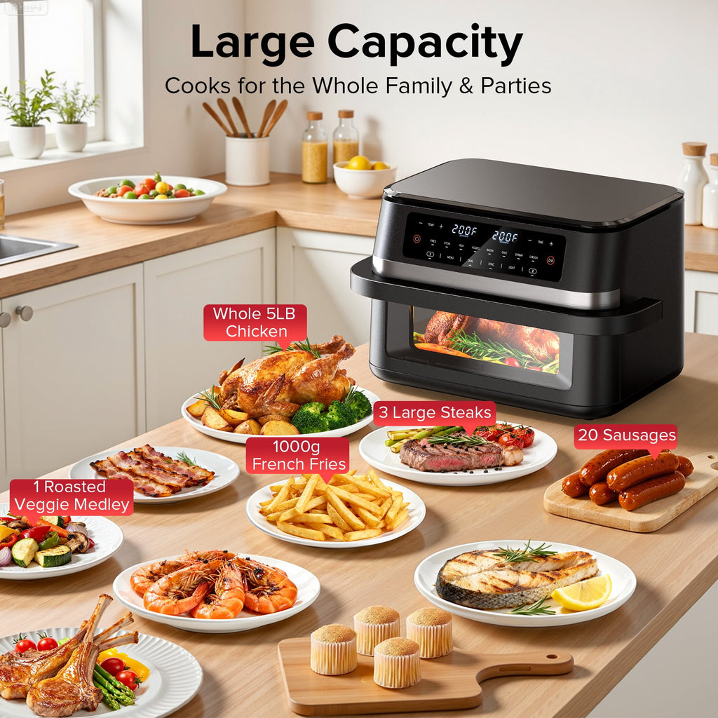 HoninJoy 12 QT Large Dual Basket Air Fryer, With Visible Cooking Window( 50PCS Air Fryer Liners Included)-New