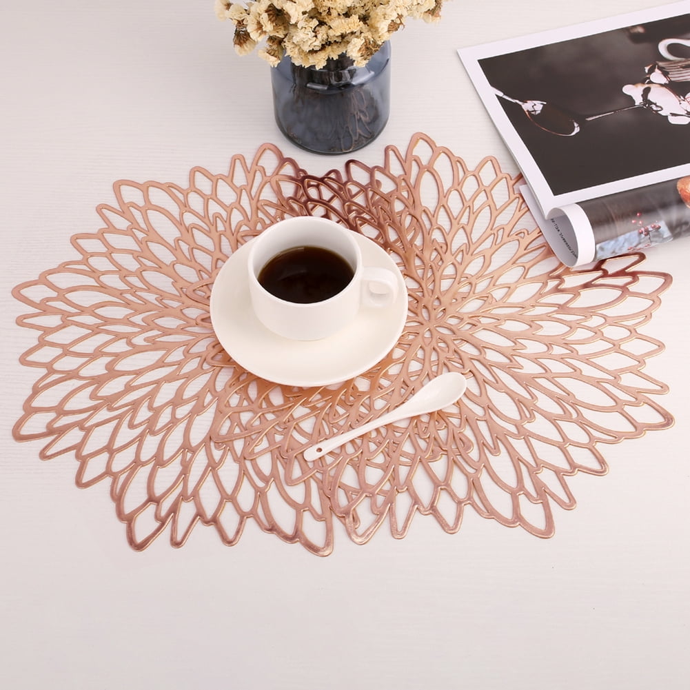 Vinyl Placemats Non-Slip Washable Heat Resistant Round PVC Table Mats for Morden Kitchen Dining Table Wedding,Gold