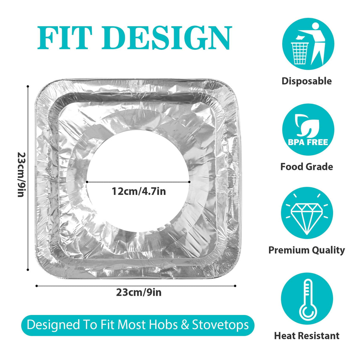 Disposable Aluminum Gas Stove Burner Covers, 8.5x8.5 Inch Heat-Resistant Stove Top Liners, 50 Pack for Easy Cleanup（Round）