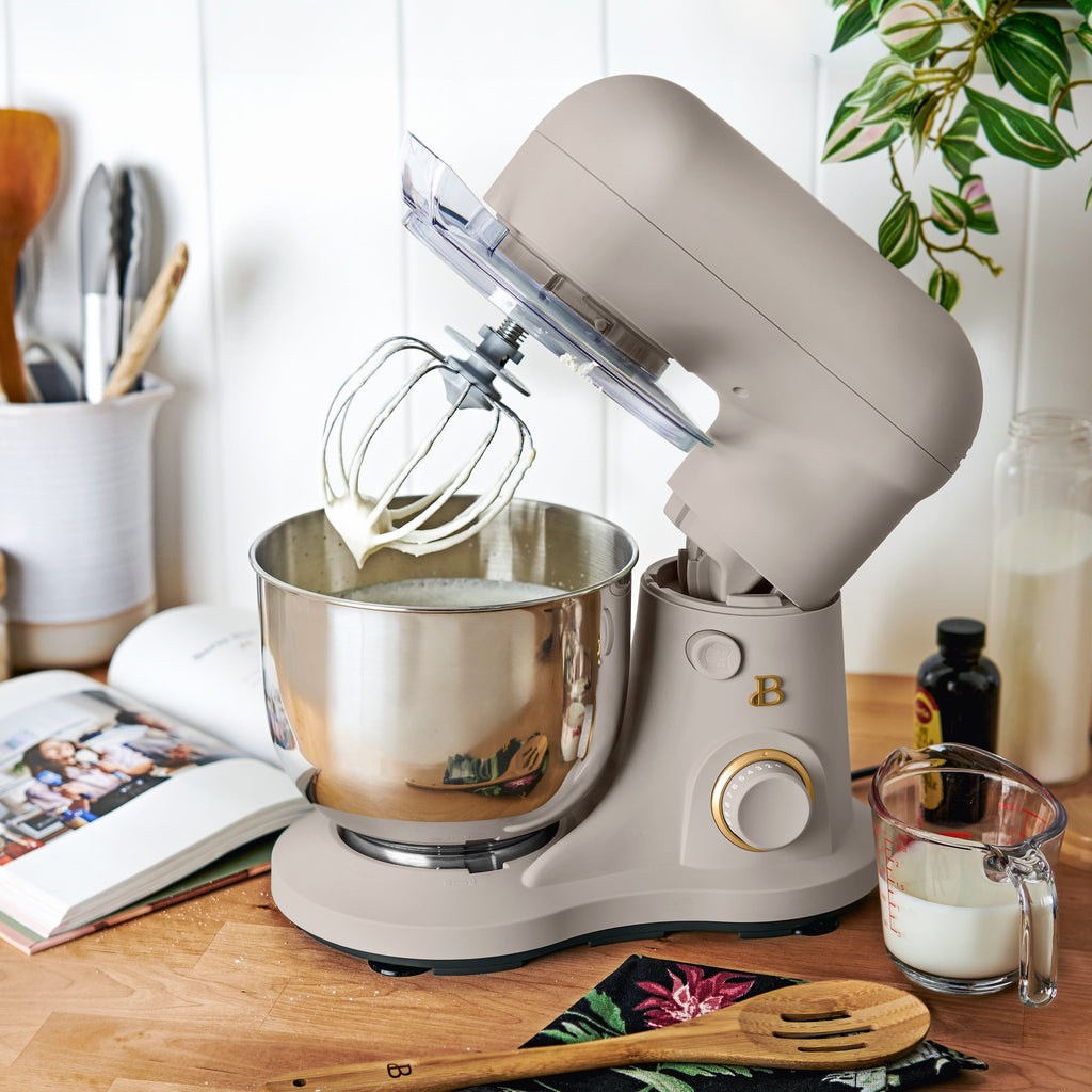 Beautiful 3.5 Qt Stand Mixer with Flat Beater, Dough Hook, Balloon Whisk, Chocolate by Drew Barrymore