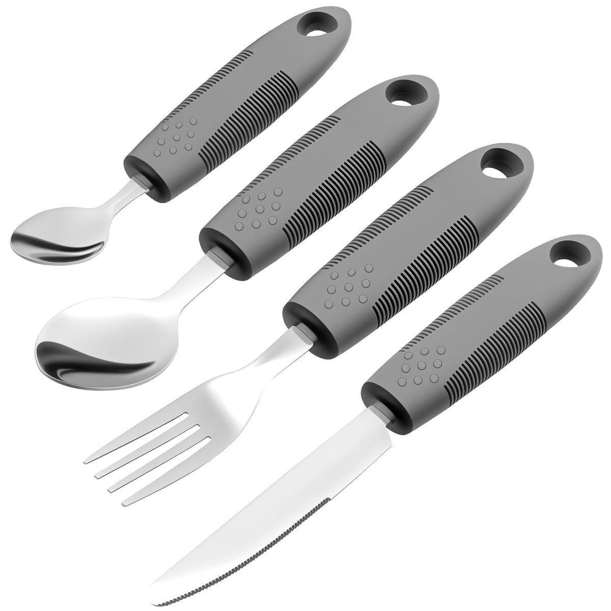 Jetcloudlive 4 Pcs Adaptive Utensils Stainless Steel Built up Utensils for Adults Complete Weighted Silverware Set Nonslip Easy Grip Silverware
