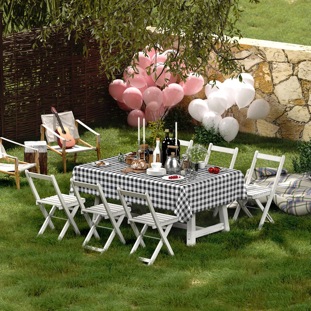 decorUhome Rectangle Tablecloth, Waterproof Vinyl Flannel Backed Table Cloth, Buffalo Wipeable Plastic Table Cover for Kitchen and Outdoor, Black and White, 60" x 84"