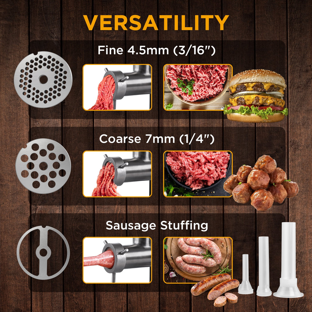 Valley Sportsman #8 Stainless Steel Meat Grinder, Powerful 575-Watt Motor Sausage Meat Grinder with Grinder Knife, Ideal for Regular Use, Sausage Making, Silver