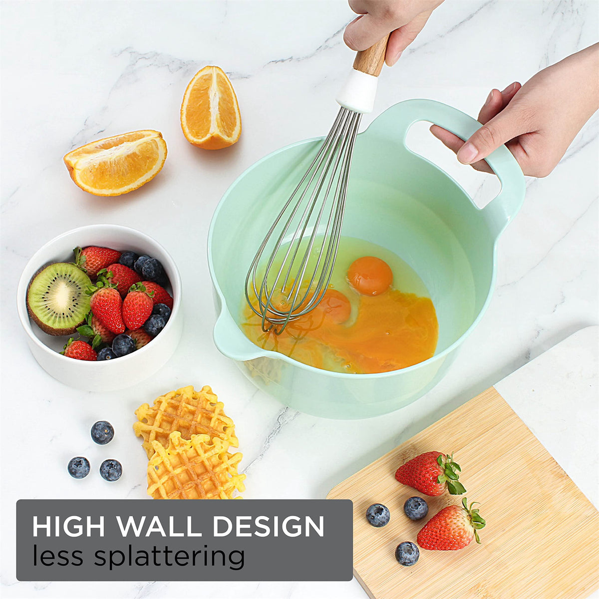 COOK WITH COLOR Mixing Bowls Set, 4-Piece Non-Slip Mixing Bowls with Pour Spouts & Handles, Black Speckled