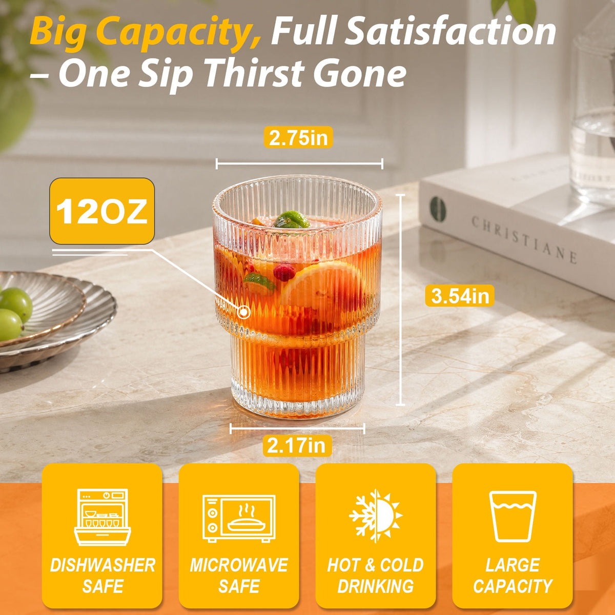 Soulgenix Drinking Glasses Set of 6, 14 oz Highball Glasses Set, Tumbler and Rocks Drinking Glassware for Beer, Juice, Water, Whiskey, Dishwasher Safe