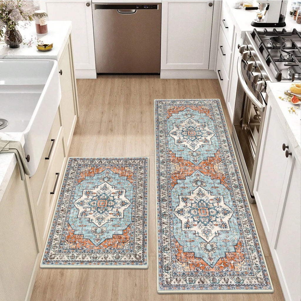 Findosom 3pcs Kitchen Rugs Set,Washable Boho Farmhouse Kitchen Mats for Floor,Non Slip Kitchen Floor Mat Carpet Runner Rugs for Entryway Hallway Laundry Home Decor 20"x32"+20"x32"+20"x47" Gray
