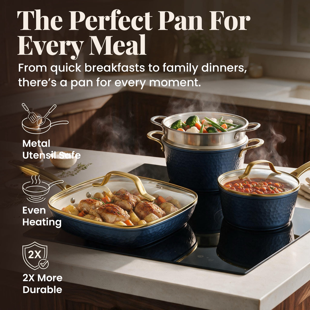 Gotham Steel Hammered 20 Pc Ceramic Cookware Set Nonstick, Induction Pots and Pans Set, Non Toxic Cookware Sets, Oven & Dishwasher Safe, Copper