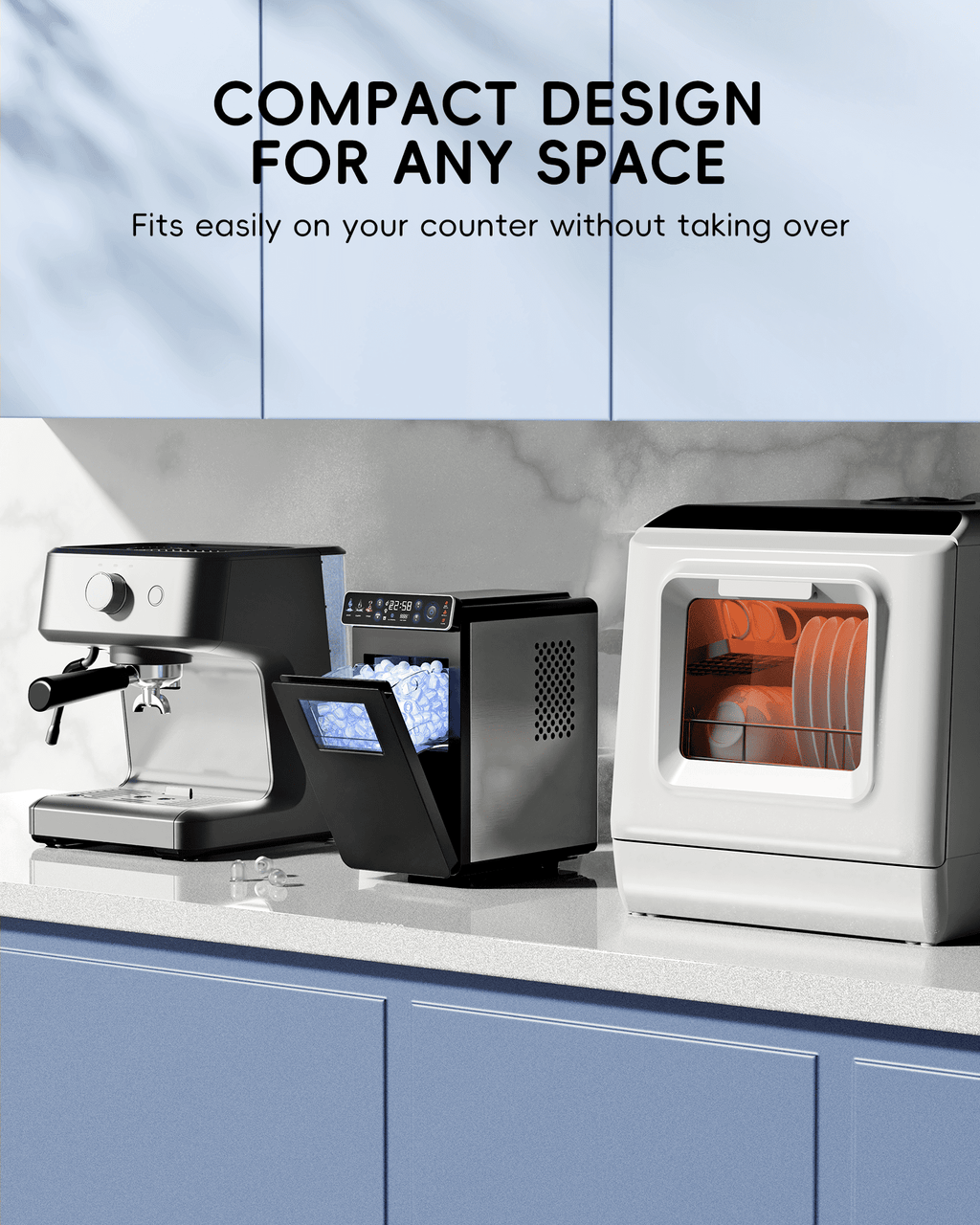Ecozy Chillio Countertop Ice Maker, Smart Ice Machine with Full-Color Display Panel and Built-in Lighting, Produces 26lbs/24H, Dual-Layer Insulation