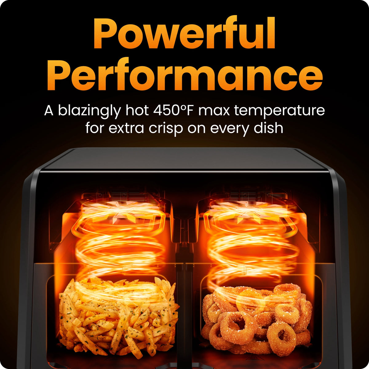 Chefman 9-Quart TurboFry Dual Basket Easy-View Air Fryer, 450°F Max Temp - Black