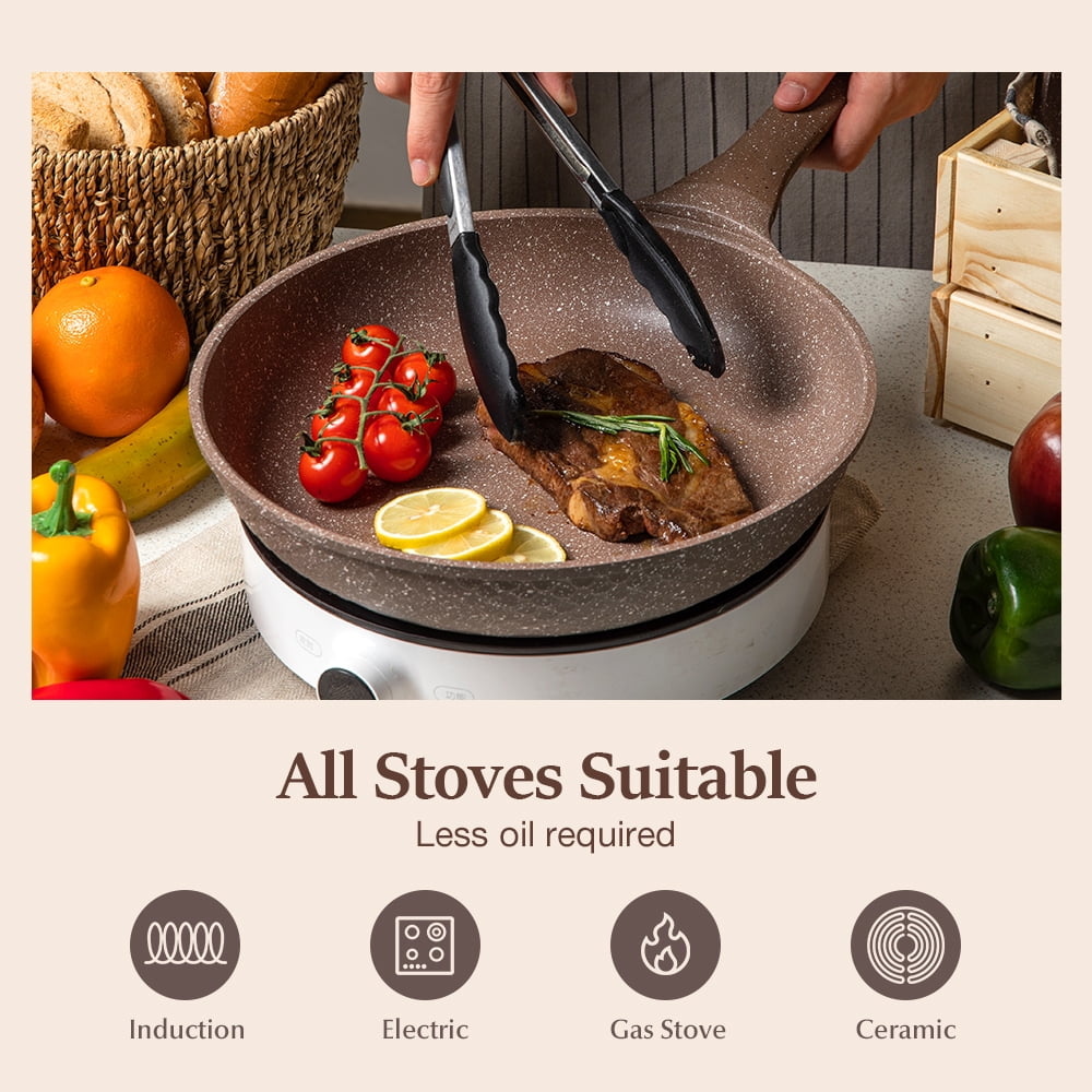Carote 18-Piece Nonstick Pots and Pans, Granite Cookware Set with Kitchen Utensils, Brown