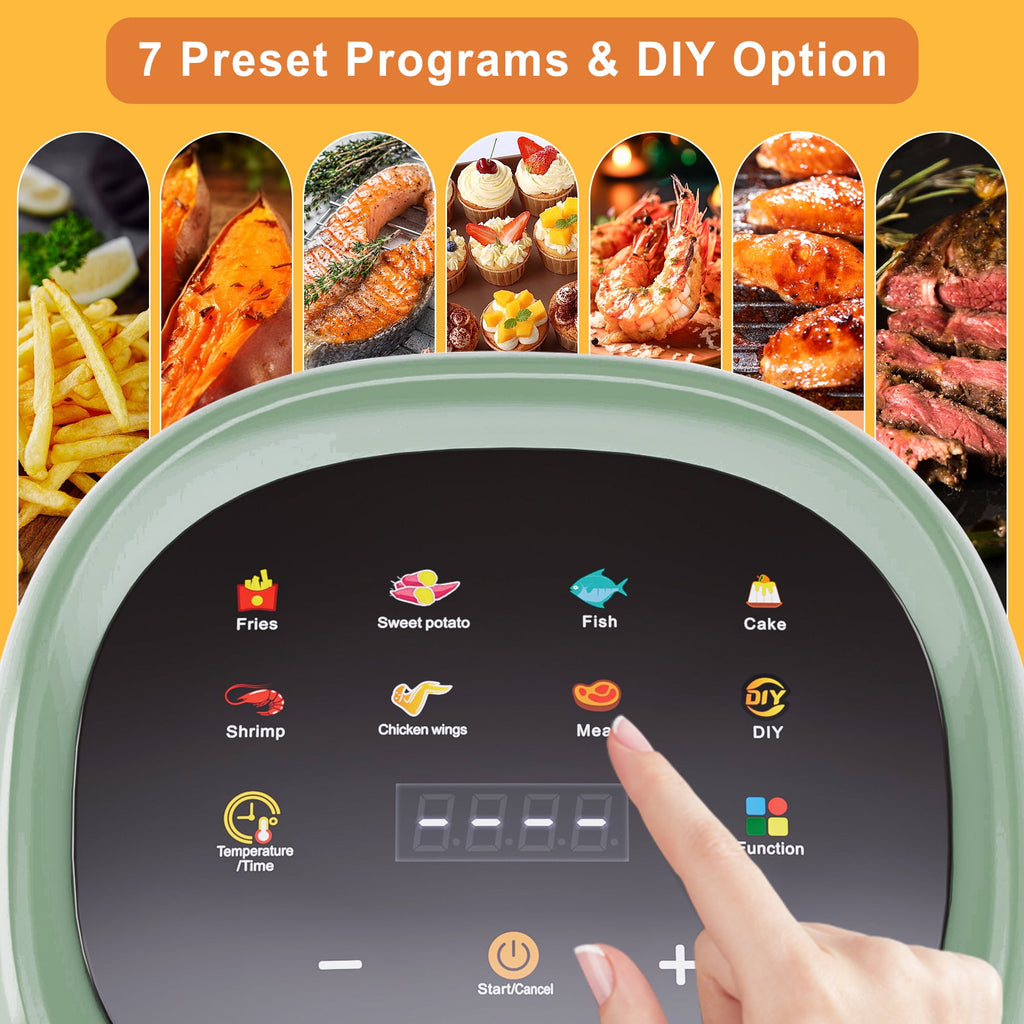 Bluebow 5 Quart Air Fryer with 360° Viewing Glass Pot, 8-in-1 Digital Touchscreen, Nonstick & Dishwasher Safe Basket, Less Oil, 1350W (White)