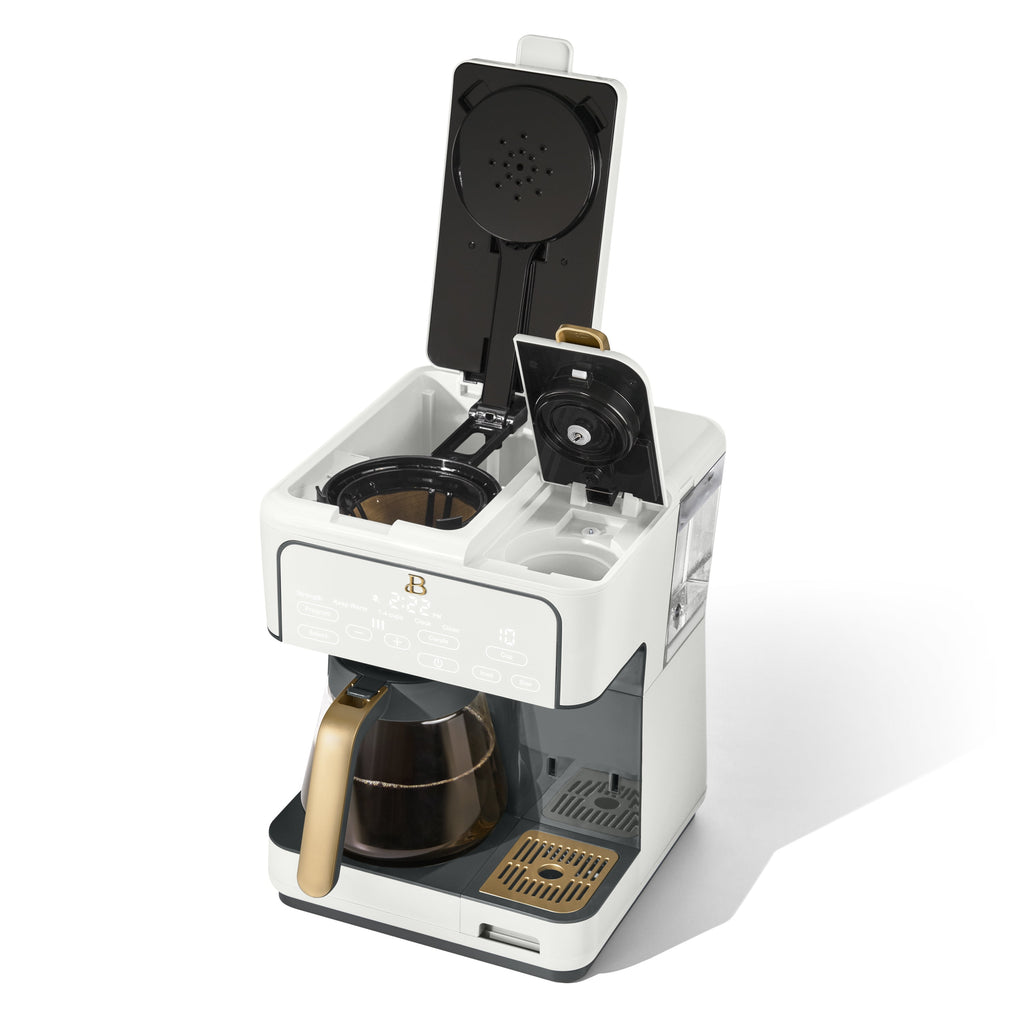 Beautiful by Drew Barrymore Multi-Brew 12-Cup Programmable Drip & Single-Serve Coffee Maker, White Icing