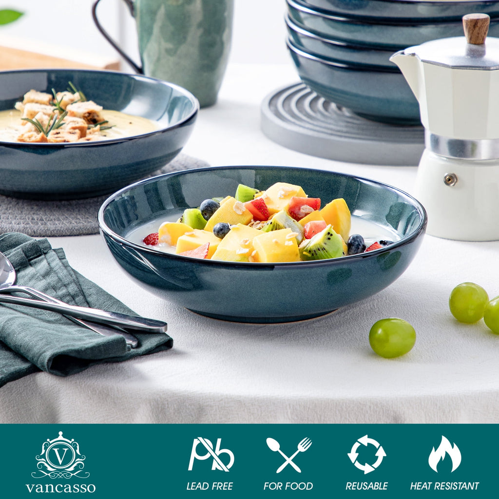 Malacasa Pasta Bowls Set of 6, 38 oz Procelain Salad Bowls, Large Serving Soup Bowls for Kitchen, Dishwasher & Microwave Safe, Green