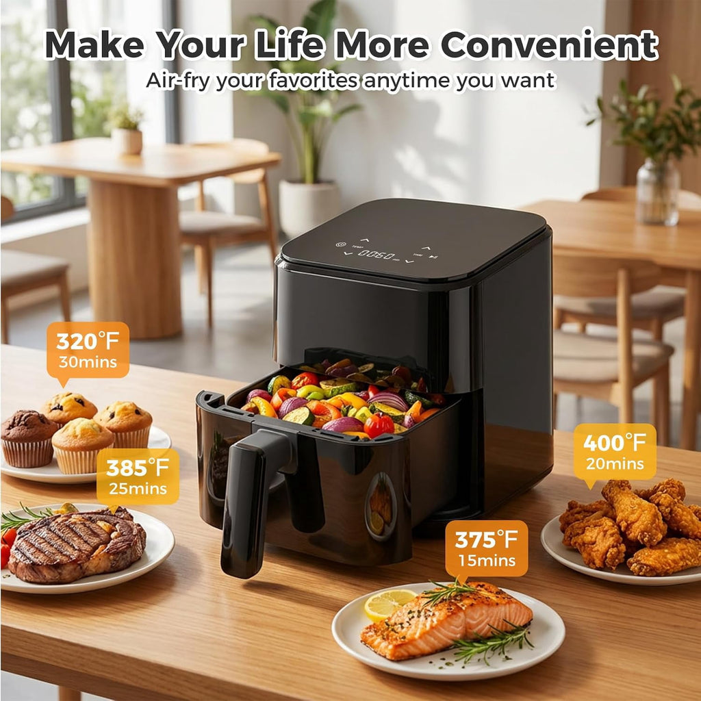 Air Fryer, 6-Quart Smart Air Fryer, 12-in-1 Functions - Air Fry, Roast, Reheat, Dehydrate, Bake, Steam, and More, 400Â°F Max Temperature, Grey