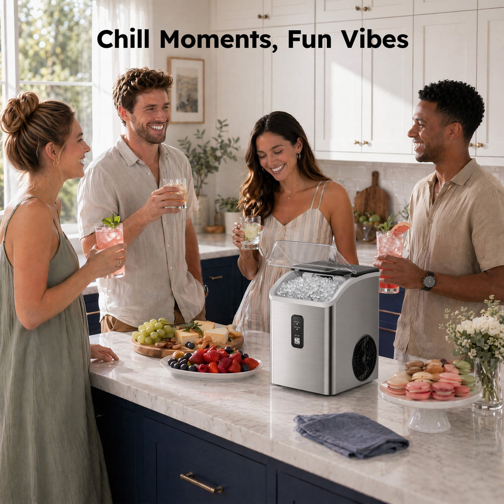 SIMZLIFE Countertop Nugget Ice Maker, 35 Lbs/24H Soft Chewable Pellet Ice, Ready in 7 Minutes, Self-Cleaning Ice Machine, Stainless Steel