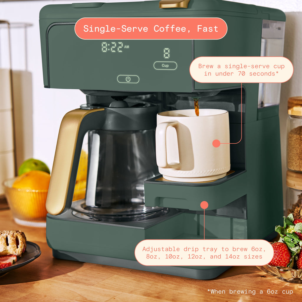 Beautiful by Drew Barrymore Multi-Brew 12-Cup Programmable Drip & Single-Serve Coffee Maker, White Icing