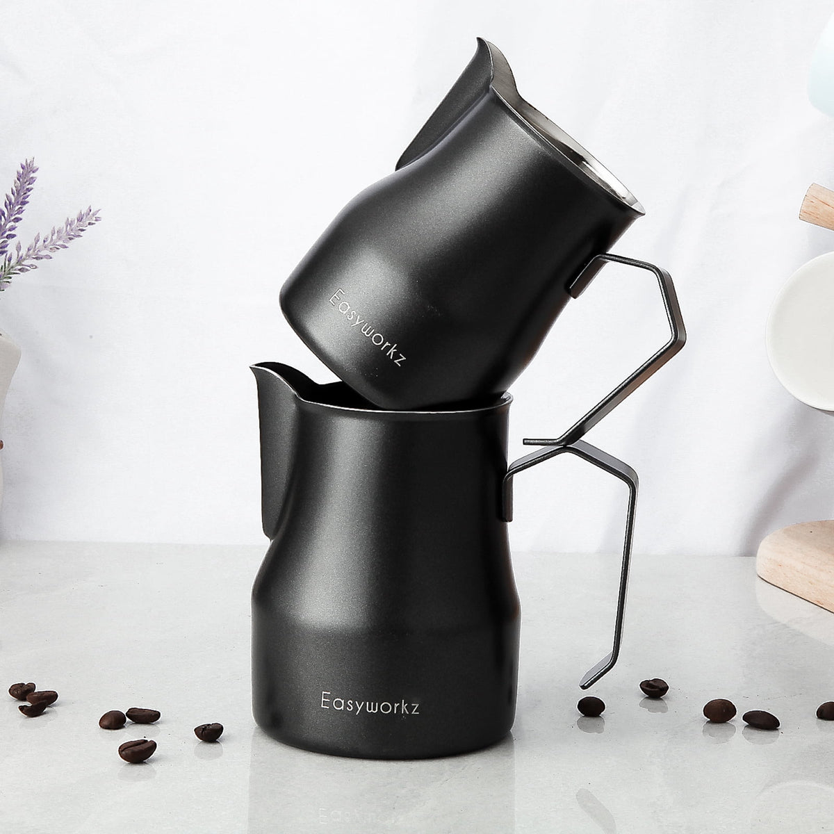 Easyworkz Espresso Steaming Pitcher Stainless Steel 15 oz Coffee Frothing Picther Milk Jug Cappuccino Latte Art Cup, Black