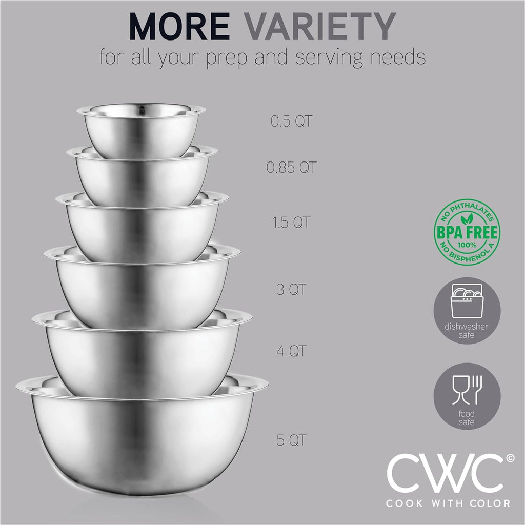 COOK WITH COLOR Mixing Bowls Set of 6, Stainless Steel Mixing Bowls, Metal Nesting Bowls for Kitchen, Sage Green