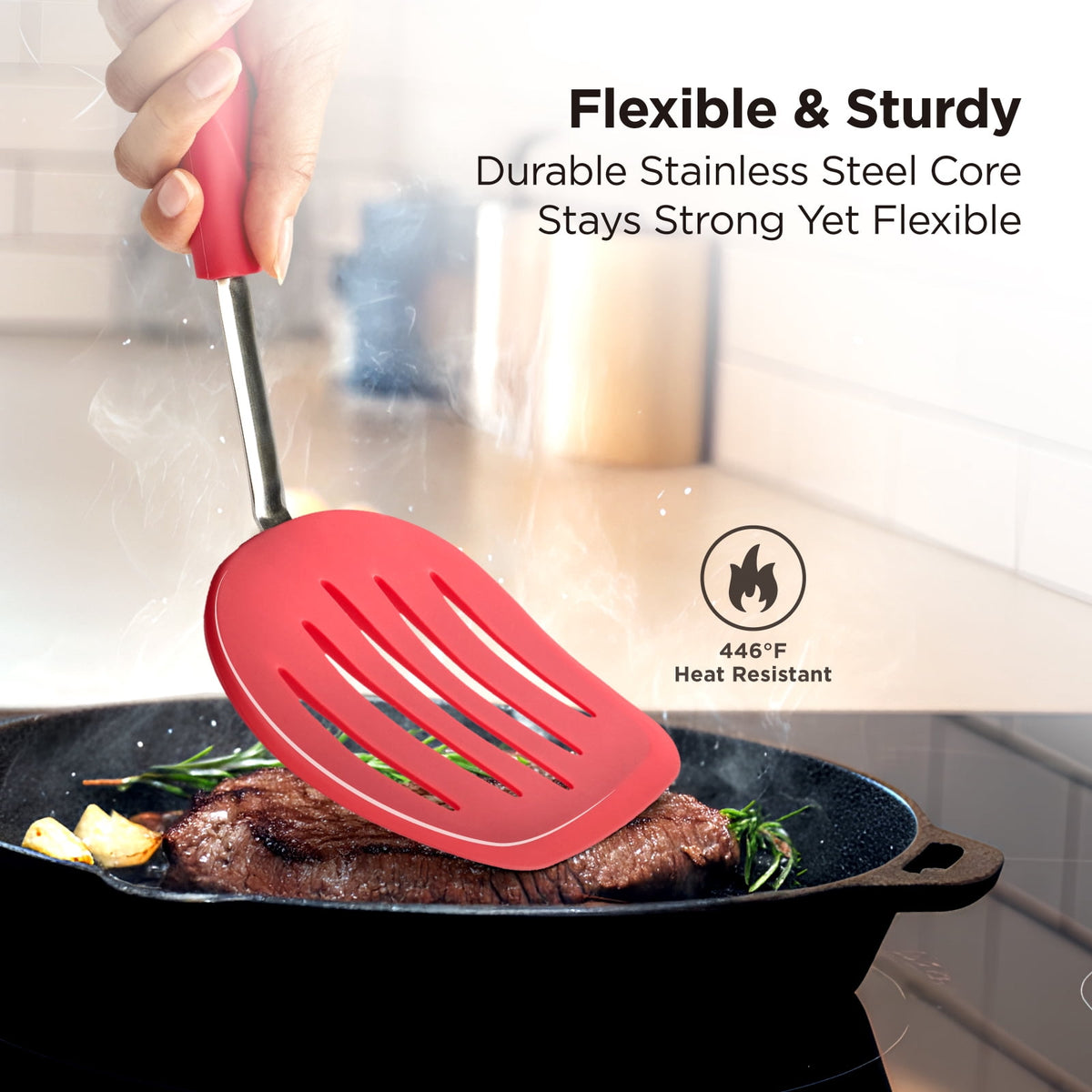 Kitchen Mama WaltzGrip Platinum Silicone Pancake Spatula Turner (Gray)