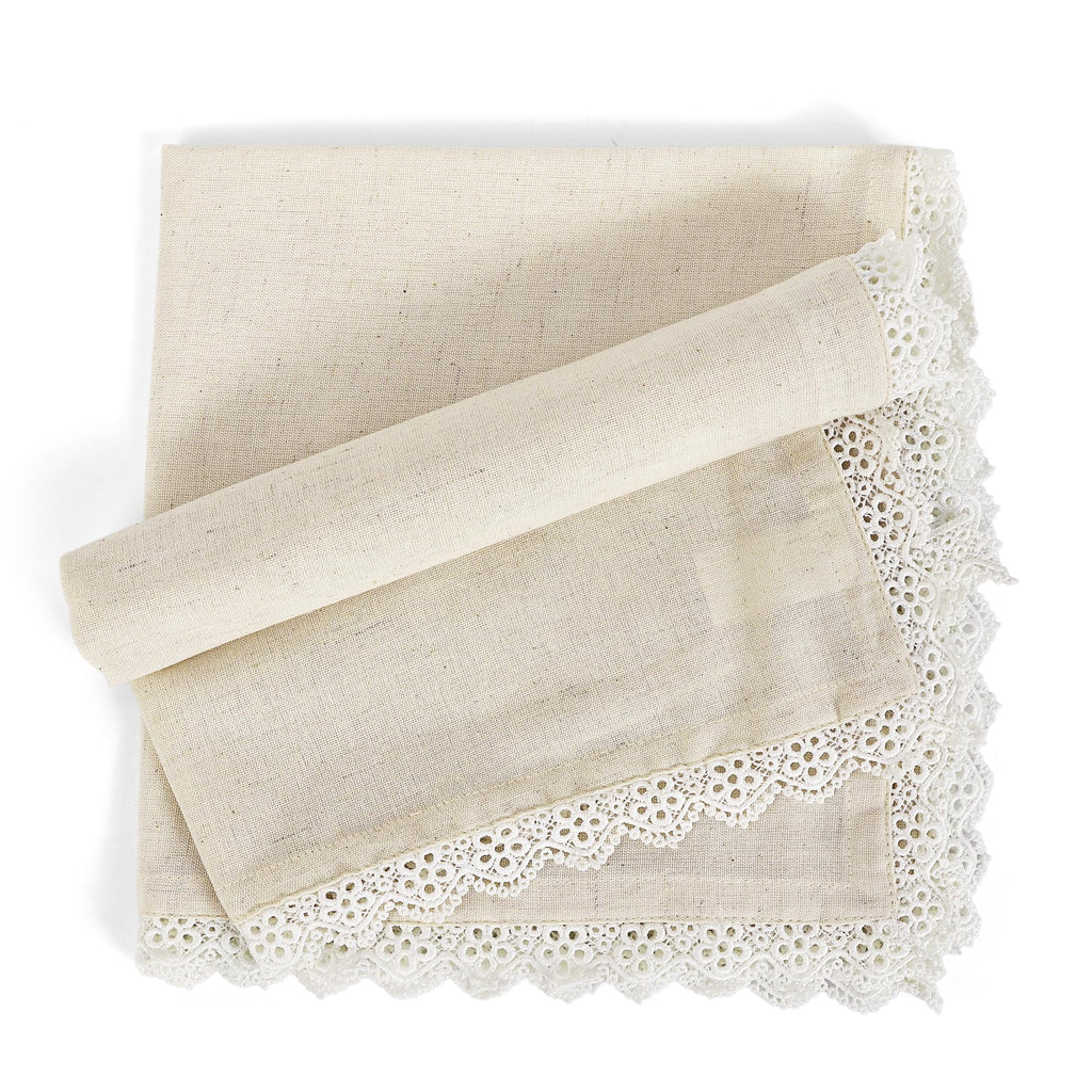 Fingercraft Cloth Napkin, Soft Quality Cotton Linen Blend Fabric, Dinner Napkins with Premium White Lace, 6 Pack, 20”x20” Aqua