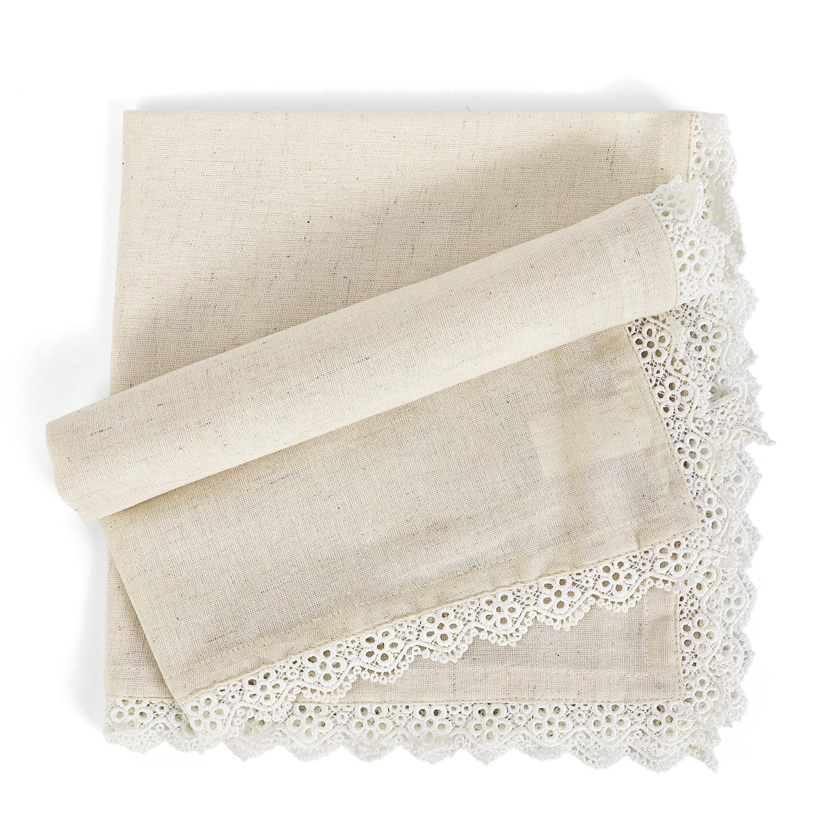 Fingercraft Cloth Napkin, Soft Quality Cotton Linen Blend Fabric, Dinner Napkins with Premium White Lace, 6 Pack, 20”x20” Aqua