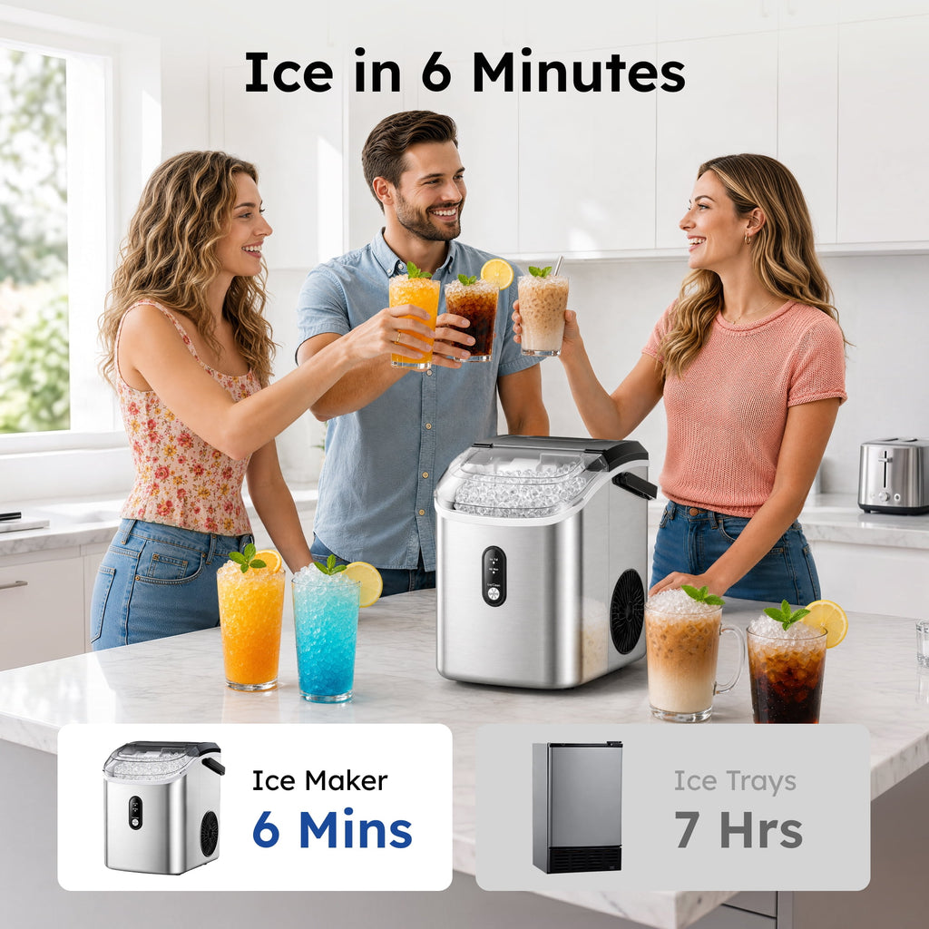 Simzlife 35lbs/24H Nugget Ice Maker Countertop,Portable Pebble Crushed Soft Chewable Ice Maker Machine with Self-Cleaning, Black