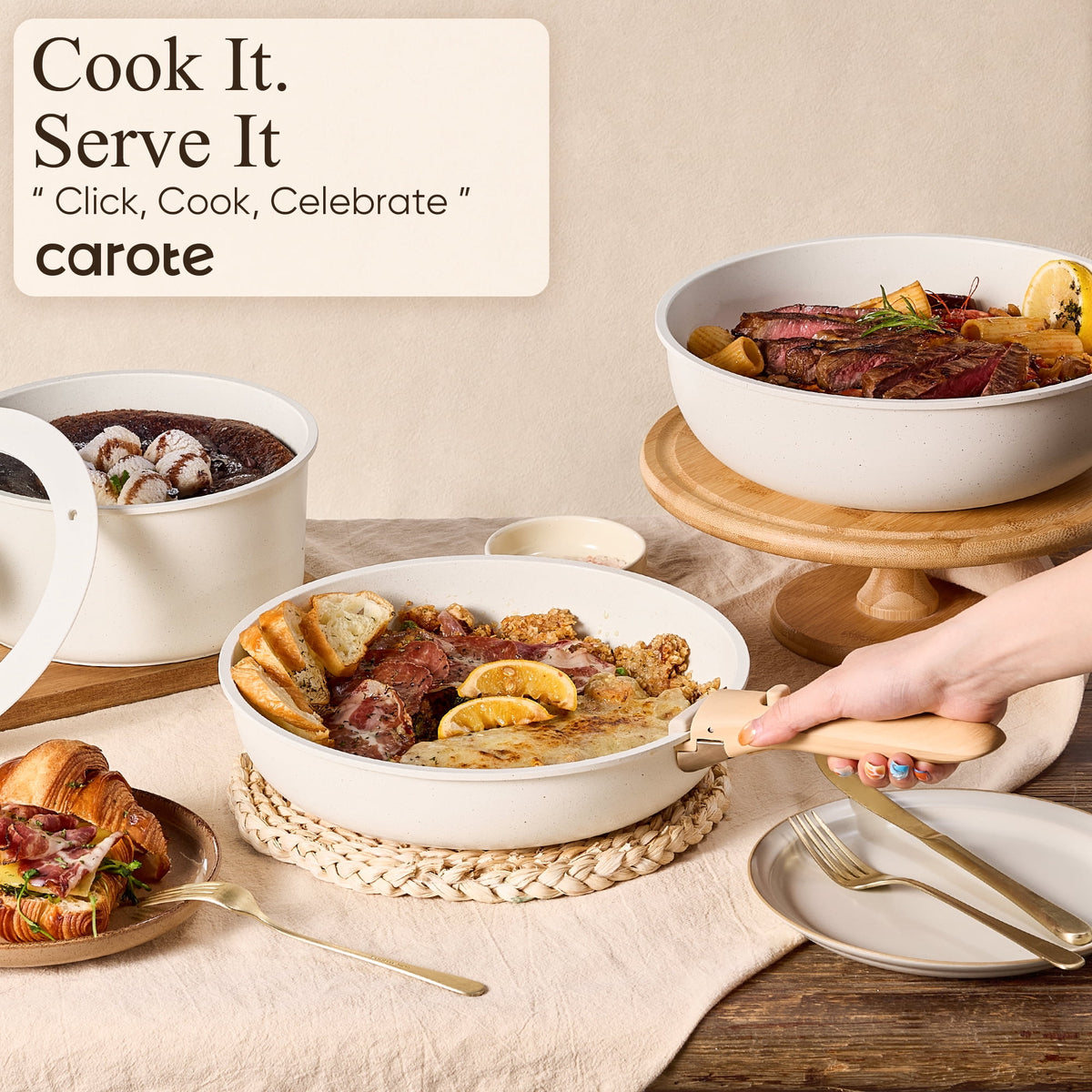 Carote 24-Piece Nonstick Cookware Set, Pots and Pans Set with Detachable Handle, Induction Compatible, Oven & Dishwasher Safe, Black