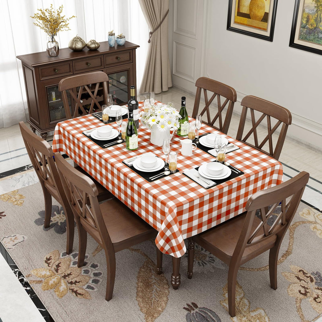 decorUhome Rectangle Tablecloth, Waterproof Vinyl Flannel Backed Table Cloth, Buffalo Wipeable Plastic Table Cover for Kitchen and Outdoor, Black and White, 60" x 84"