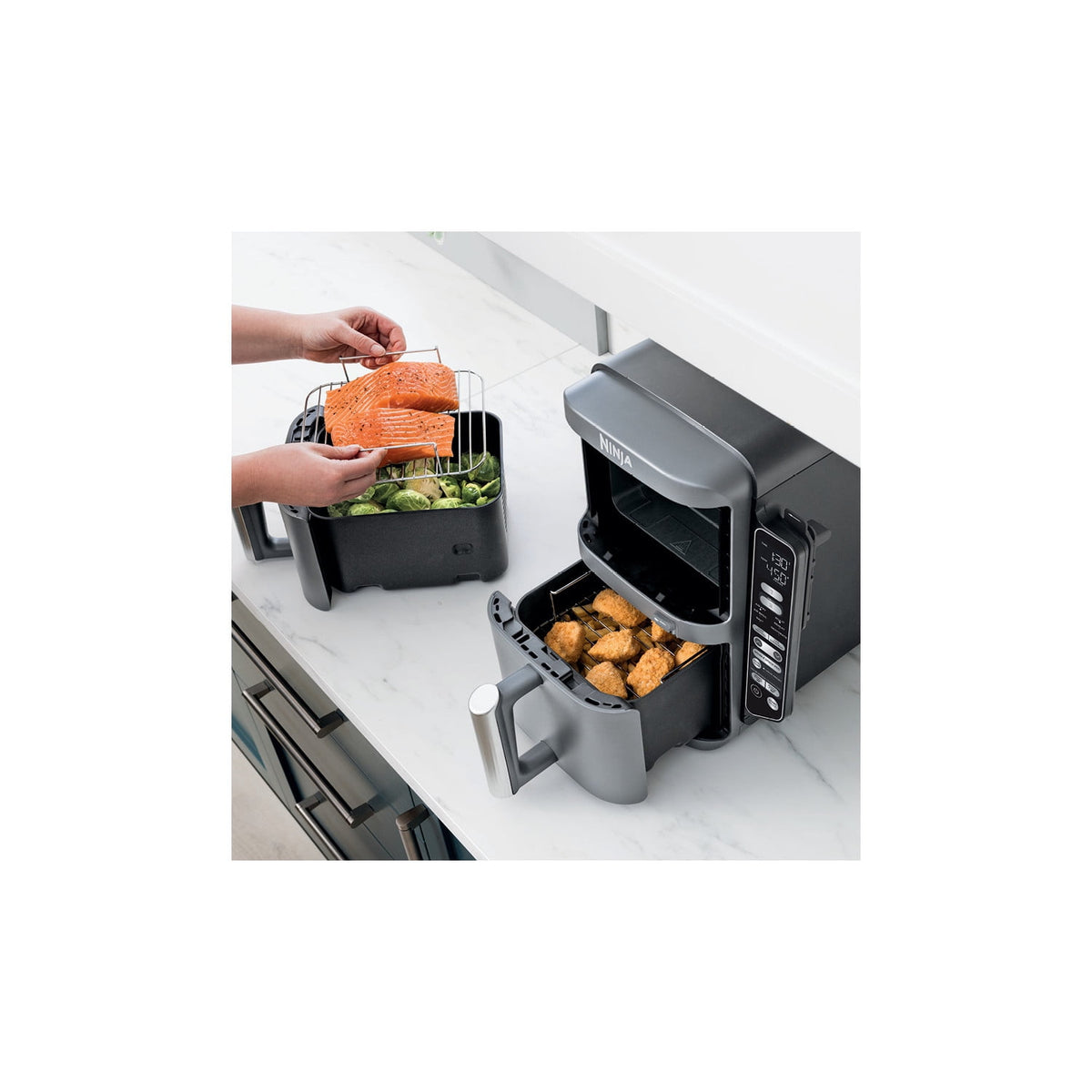 Ninja DoubleStack Smart XL Air Fryer 10-Qt, Smart Cook & Thermometer, 2 Baskets, Space Saving, SL451 Deep Gray
