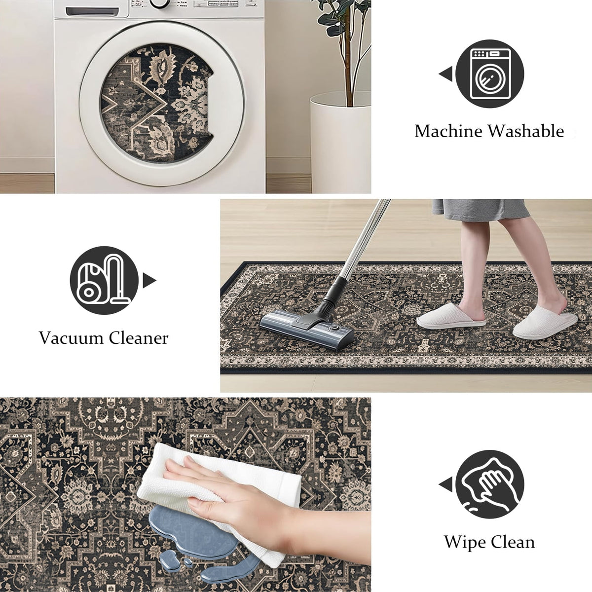 TECHVIDA Kitchen Rug Set 3 Piece,Non Slip Machine Washable Kitchen Mats, Farmhouse Hallway Doormat for Home Floor and Living Room,Gray