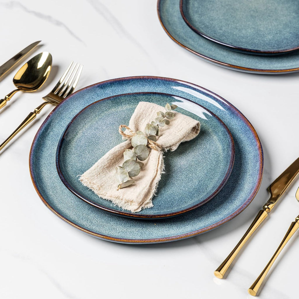 AmorArc Ceramic Dinnerware Sets,Handmade Reactive Glaze Stoneware Plates and Bowls Sets,Highly Chip and Crack Resistant | Dishwasher & Microwave Safe Dishes Set,Service for 4 Set(12pc),Reactive Glaze