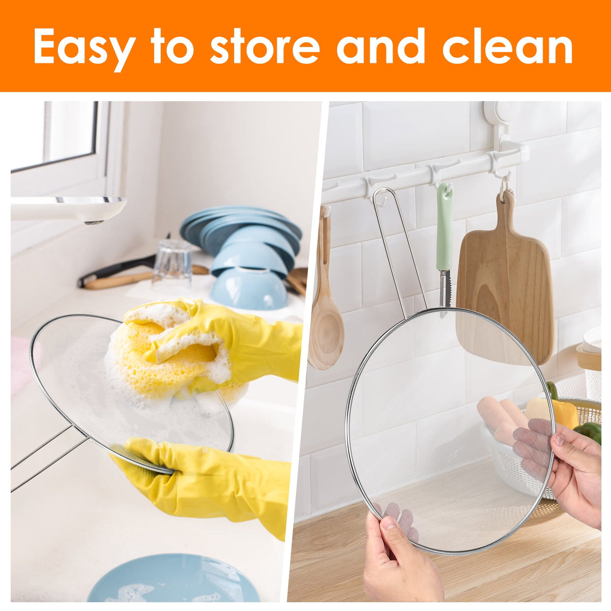 3 Piece Stainless Steel Fine Mesh Splatter Screen Set, 13", 11.4", 9.8" Splatter Screen for Frying Pan, Grease Splatter Guard with Heat-Resistant Handles