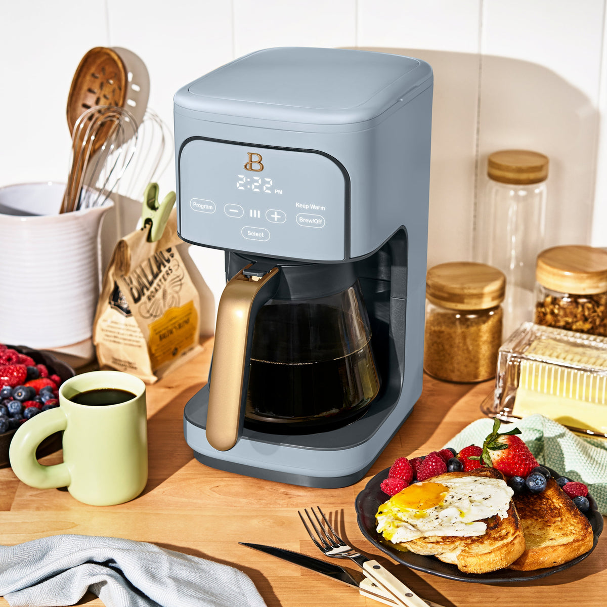 Beautiful by Drew Barrymore 12-Cup Programmable Coffee Maker, White Icing