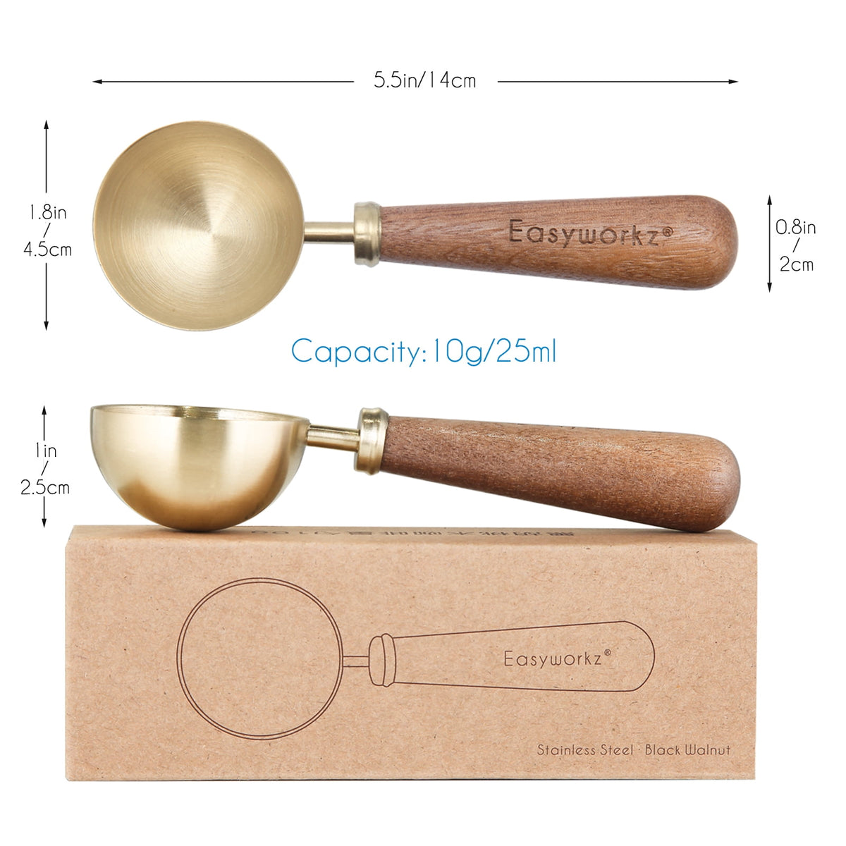 Easyworkz Retro Stainless Steel Coffee Scoop with Walnut Handle 10g / 1 Tbsp Coffee Measuring Spoon, Rose Gold