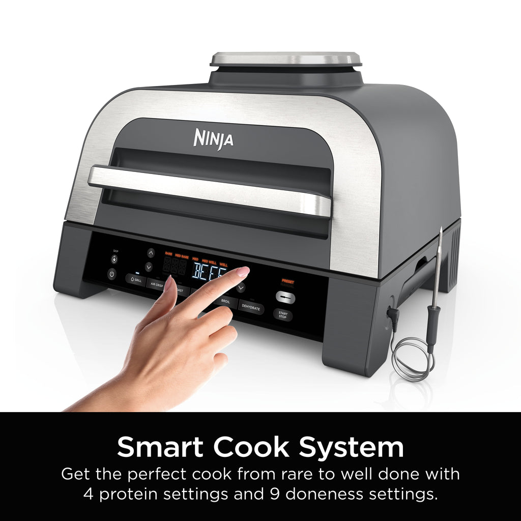 Ninja Foodi Smart XL 6-in-1 Indoor Grill with Air Fry, Roast, Bake, Broil, & Dehydrate, Foodi Smart Thermometer, 2nd Generation, Black/Silver DG551