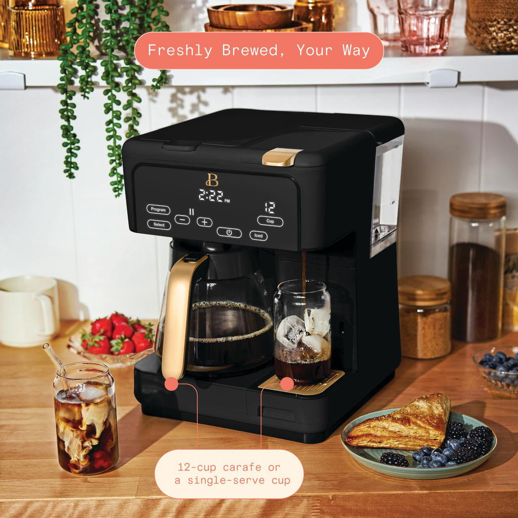 Beautiful by Drew Barrymore Multi-Brew 12-Cup Programmable Drip & Single-Serve Coffee Maker, White Icing