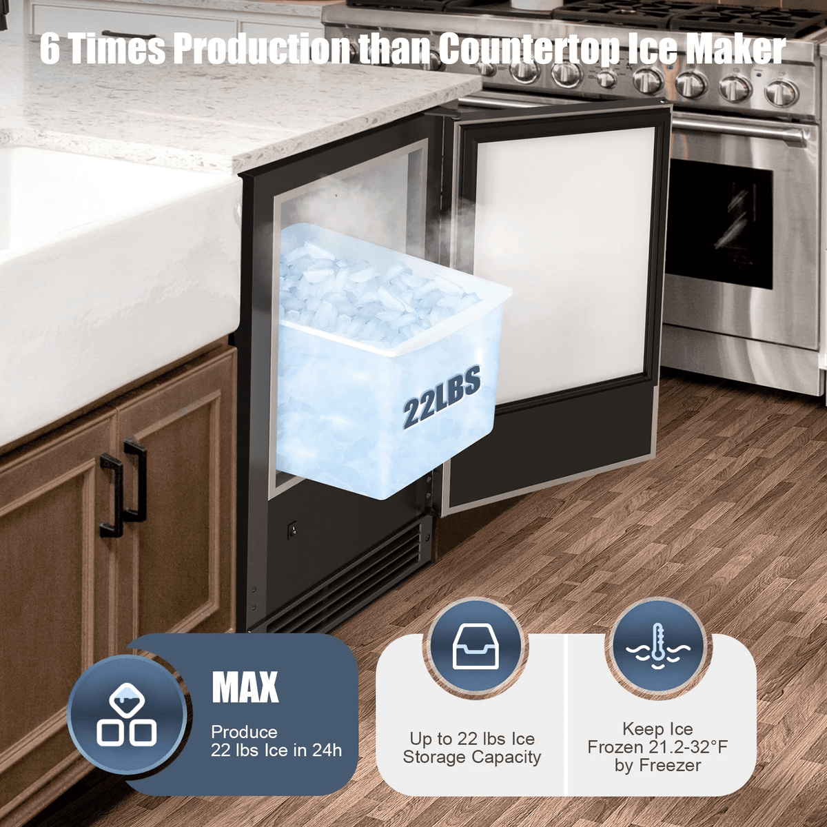 OUTBID 15" Under Counter Ice Maker Drainless, 25 lbs/24H Crescent Ice Machine with 22 lbs Storagefor Home Bar Kitchen Commercial, ETL