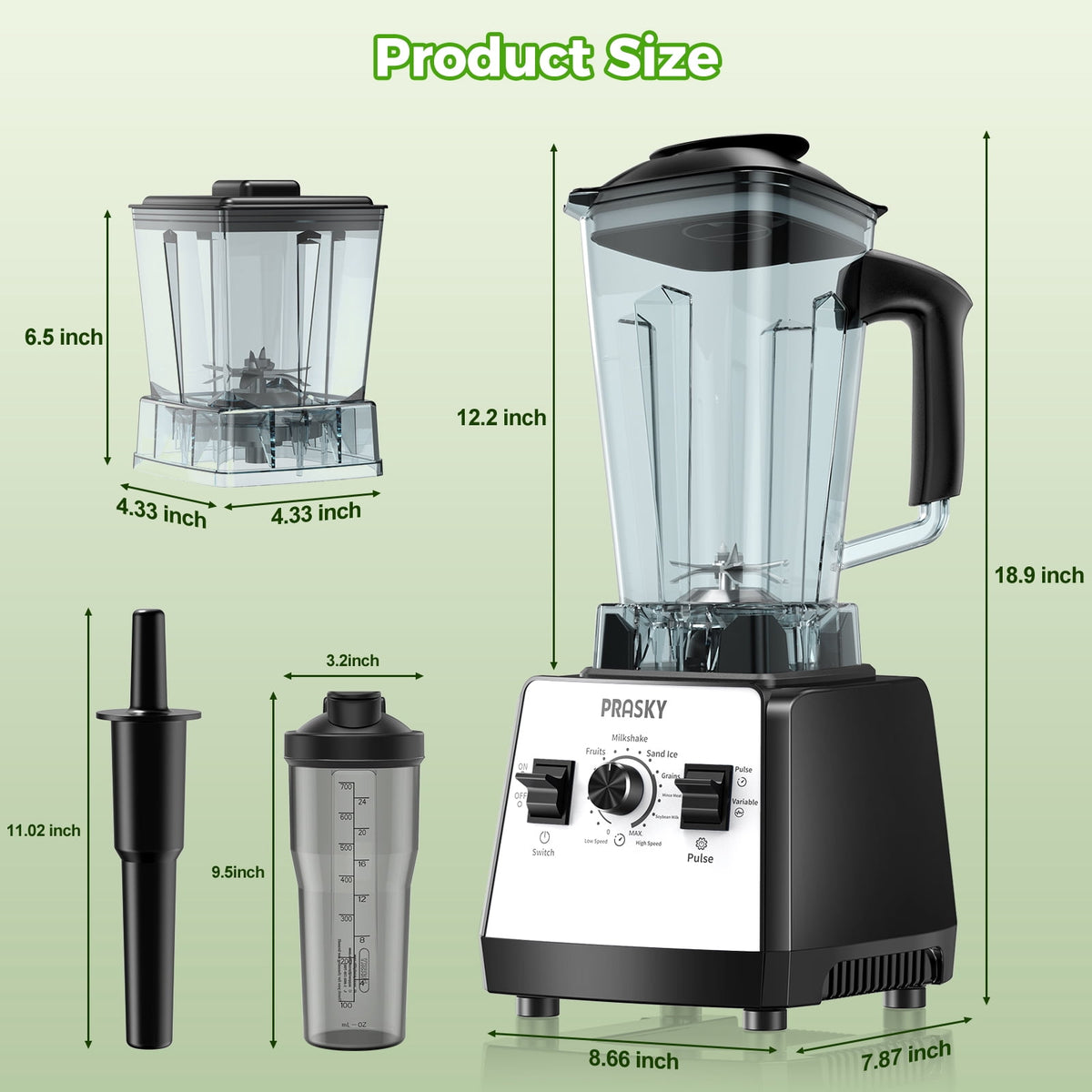 PRASKY Countertop Blender, 2-in-1 Professional Blender, 68oz Capacity 1000W 6 Speeds Blender for Kitchen with 25oz to-go Cup (Black)