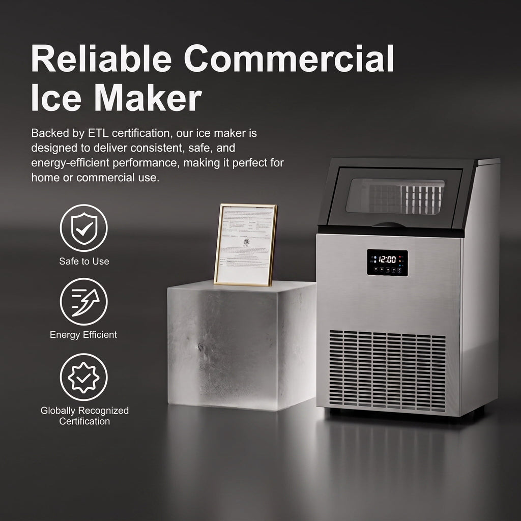RIOXC Commercial Ice Maker 300LBS/24H, 20" Under Counter Ice Machine with 33LBS Storage Bin for Restaurants/Bars, ETL