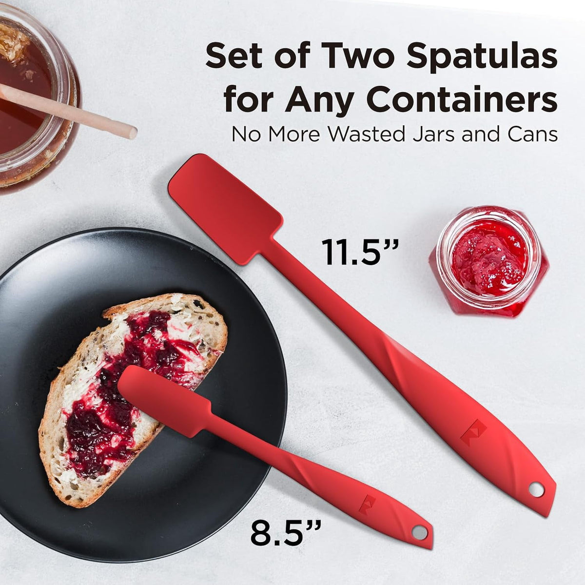Kitchen Mama WaltzGrip Platinum Silicone Jar and Can Spatula Utensil Set (Red)